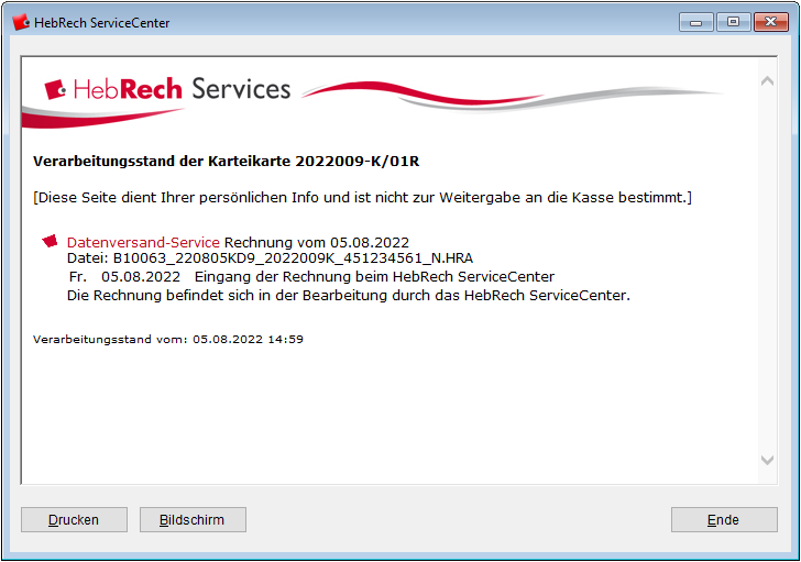 Fenster nach dem Abruf online vom HebRech Server.